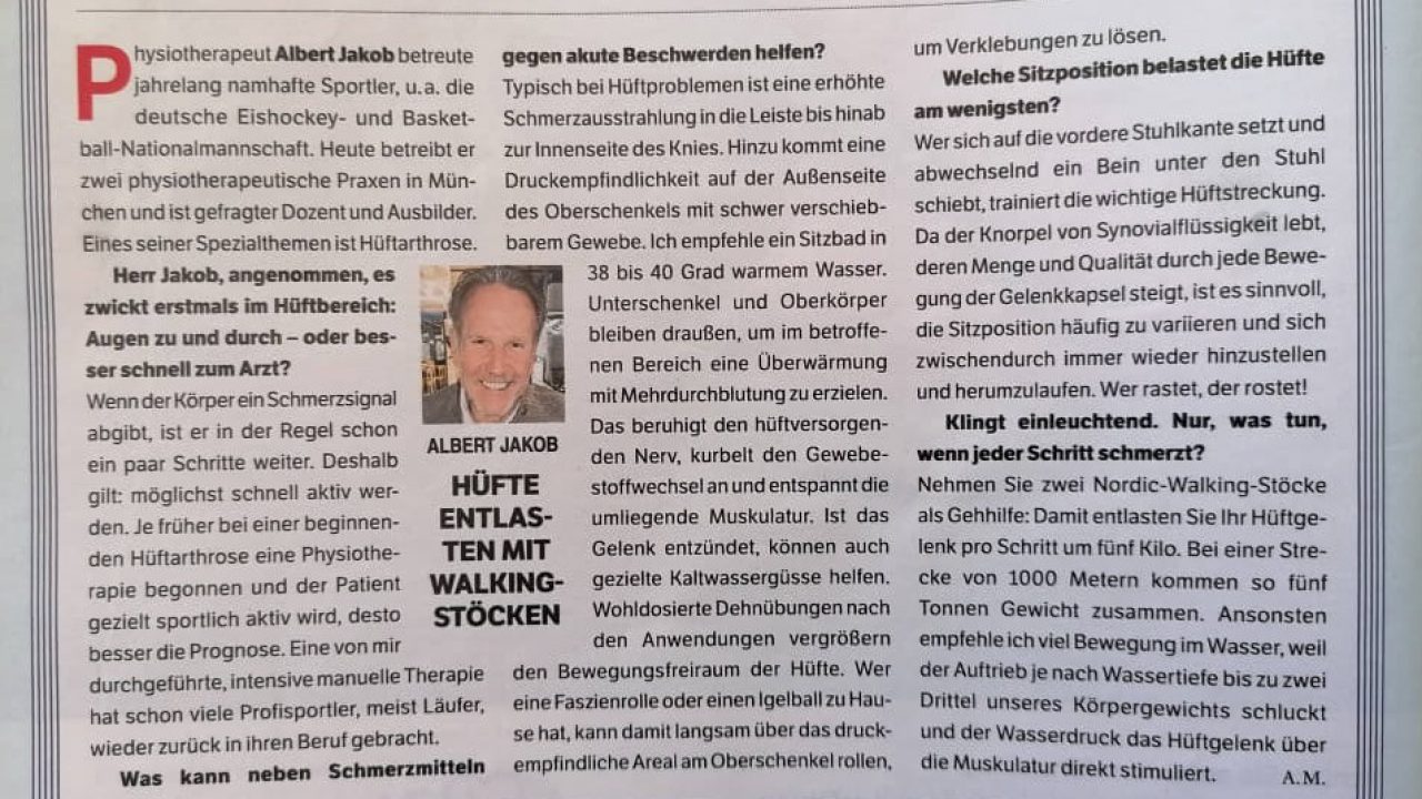 Hüftarthrose: „Möglichst schnell aktiv werden“ – Interview in BUNTE