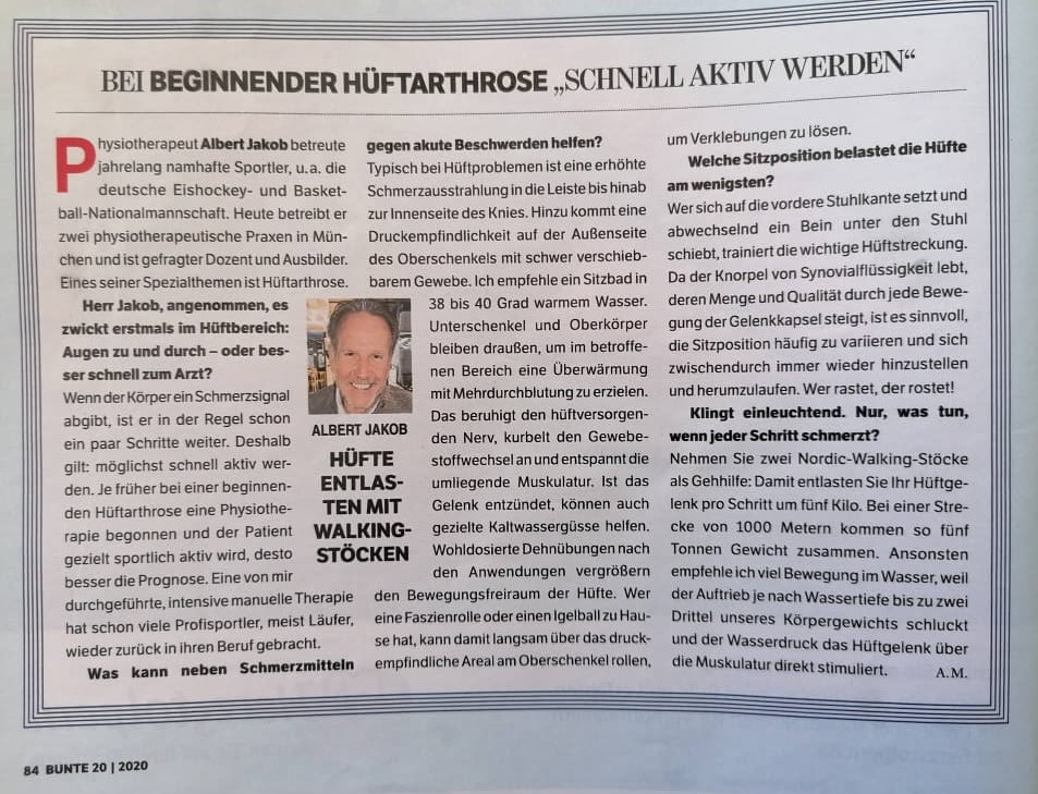 You are currently viewing Hüftarthrose: „Möglichst schnell aktiv werden“ – Interview in BUNTE